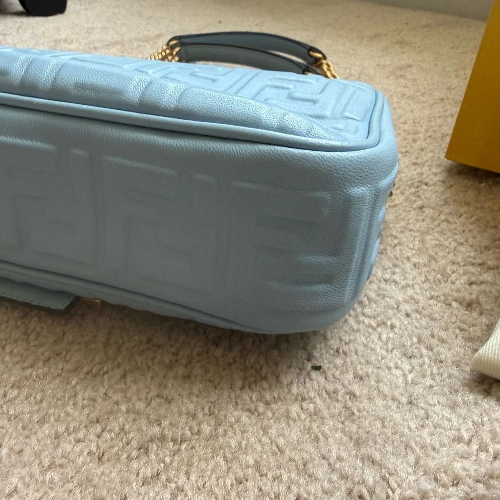 Fendi Light Blue Lambskin Zucca Baguette Gold Chain with Gold Hardware Full Set - Picture 14 of 16